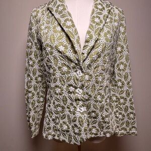 Primetime Floral Lace Women's Blazer in Green and White